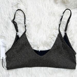 Monica Hansen Black/Gold Striped Bikini Top Nwt Size Small Bandeau